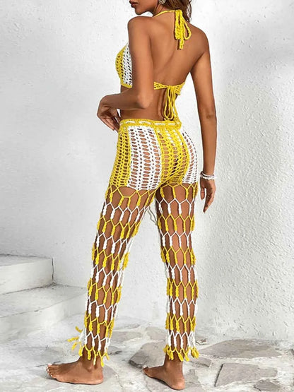 Cutout Halter Neck Top and Pants Two-Piece Swim Set