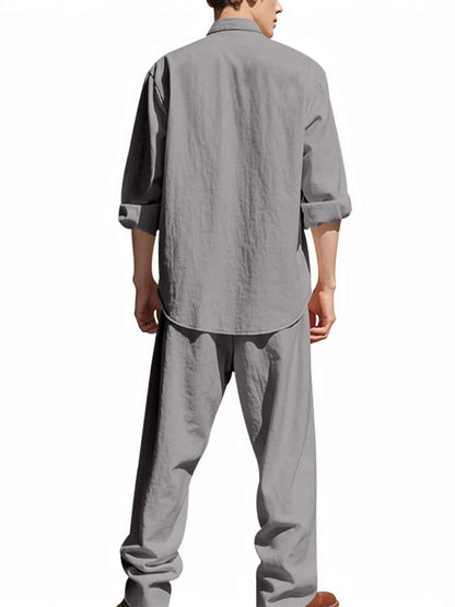 Men's Full Size Button Up Shirt and Pants Set Plus Size