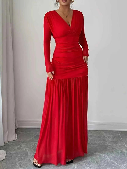 Ruched Surplice Long Sleeve Maxi Dress