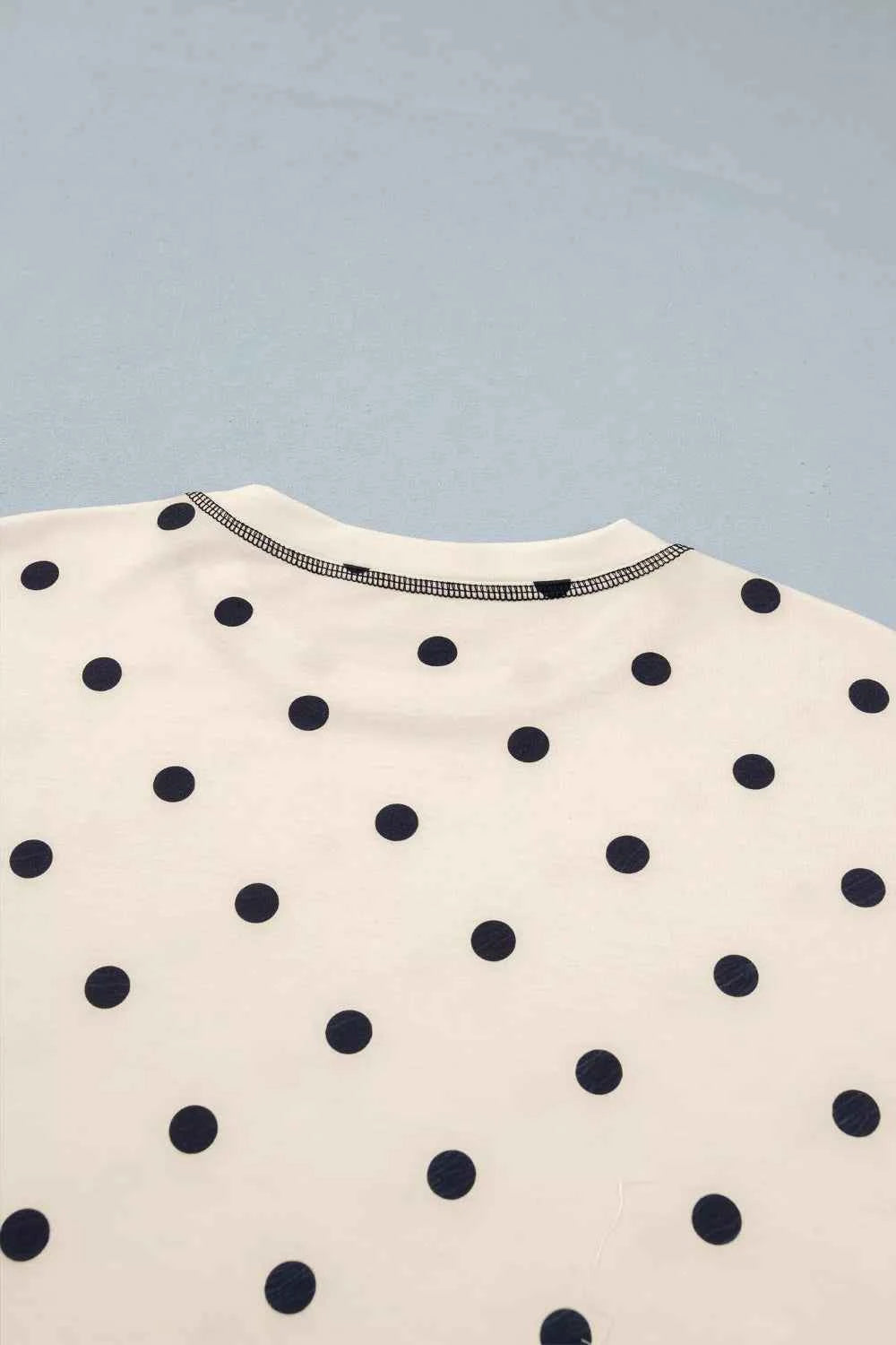 Exposed Seam Detail Polka Dot Loose Tee Drawstring Shorts Set