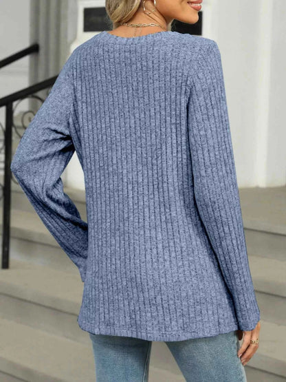 Ribbed Round Neck Long Sleeve Top