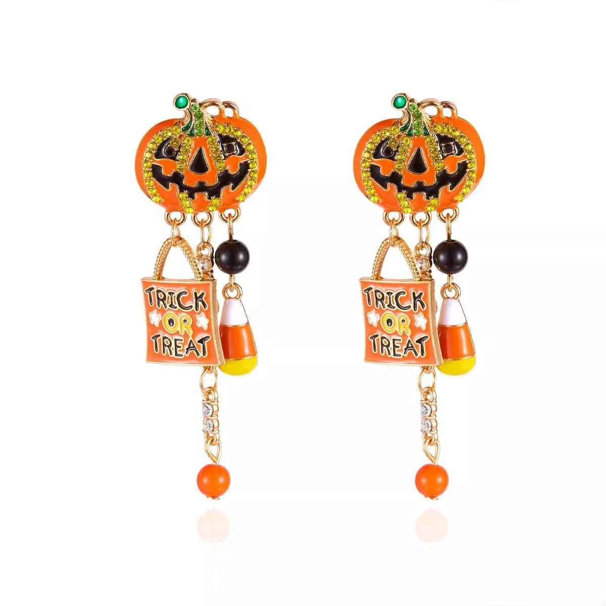 Halloween Rhinestone Pumpkin Drop Earrings