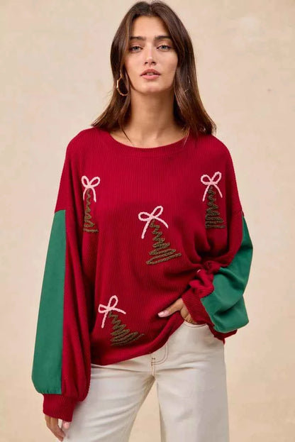 BiBi Christmas Theme Tree Embroidered Sweater