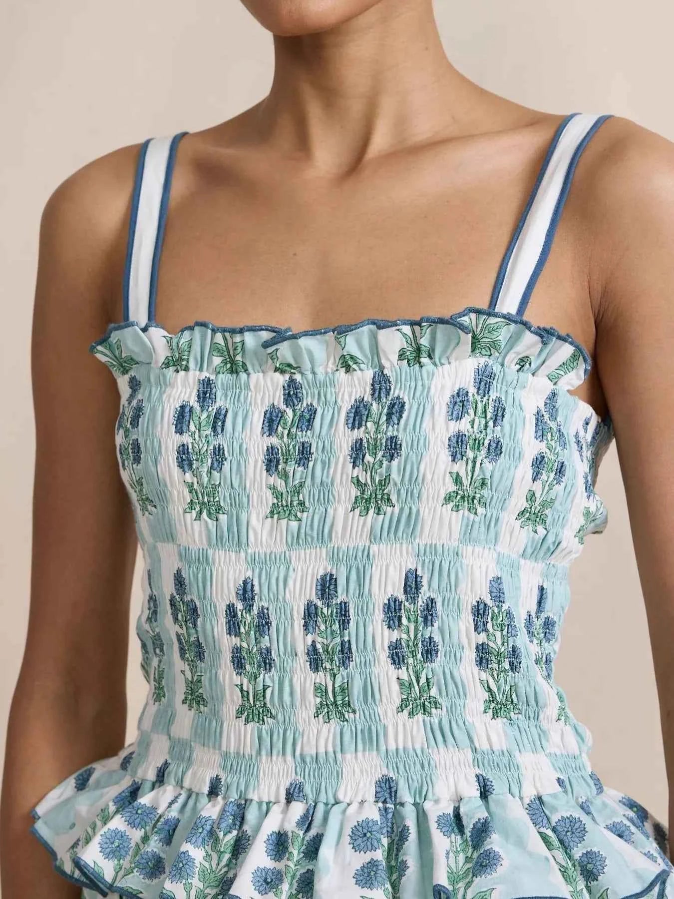 Bohemian Floral Print Smocked Tiered Maxi Dress