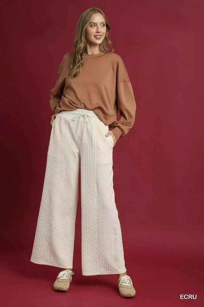 Umgee Cable Knit Textured Wide Leg Pants
