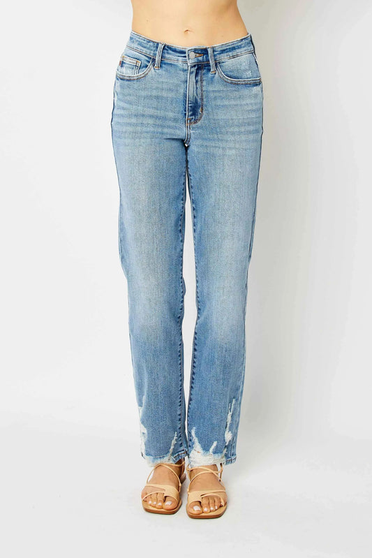 Judy Blue Full Size High Waist Straight Jeans with Heavy Destroy Plus Size
