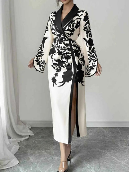 Slit Long Sleeve Wrap Midi Dress