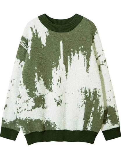 Men's Contrast Round Neck Long Sleeve Sweater