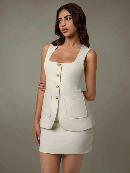 Button Down Sleeveless Top and Skirt Set