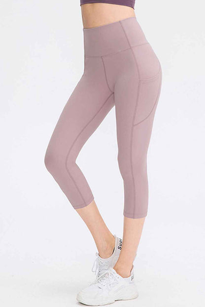 Wide Waistband Cropped Active Leggings with Pockets