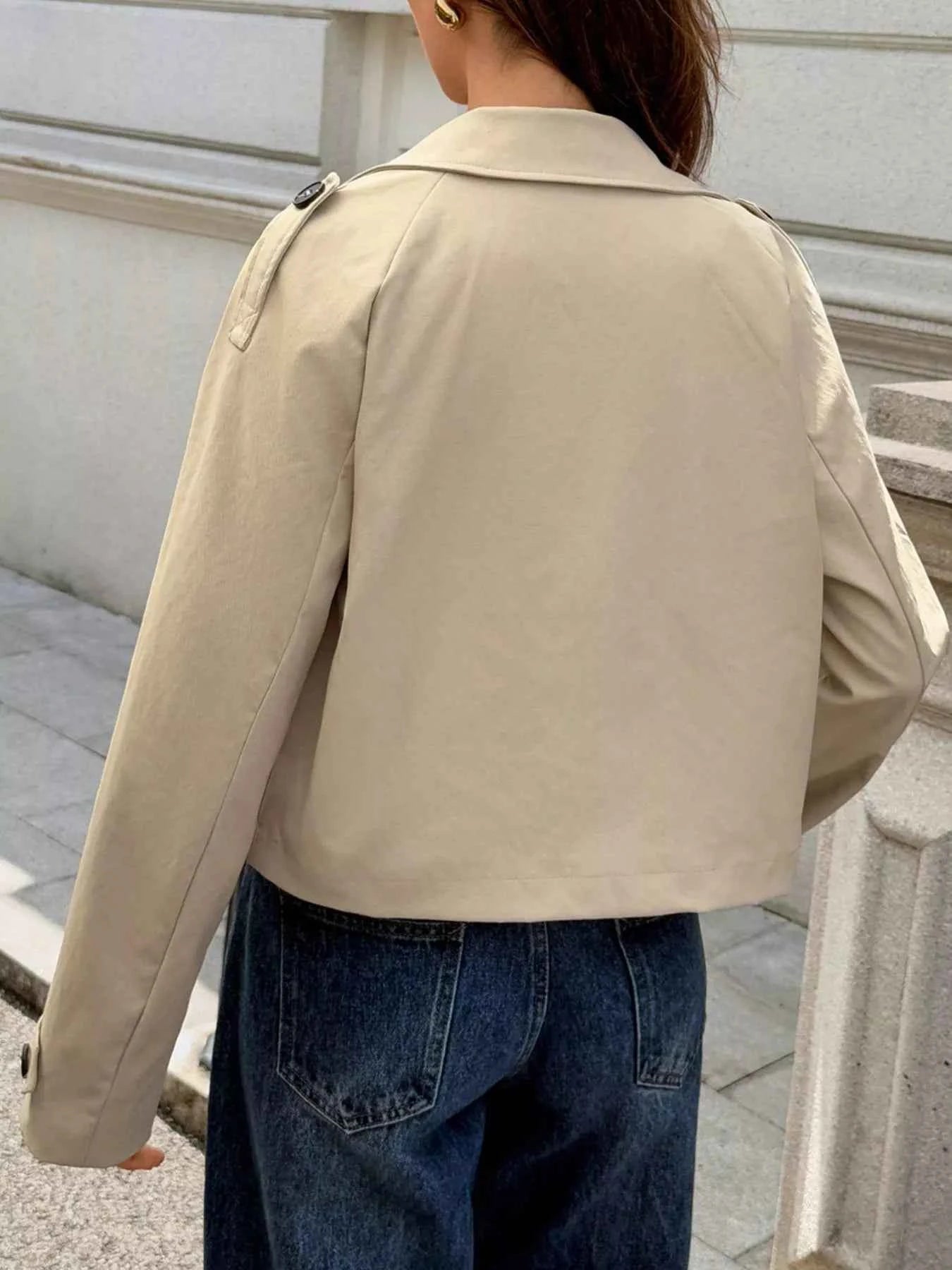 Cropped Double-Breasted Raglan Sleeve Jacket