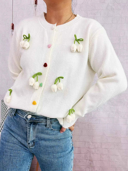 Flower Button Up Long Sleeve Cardigan