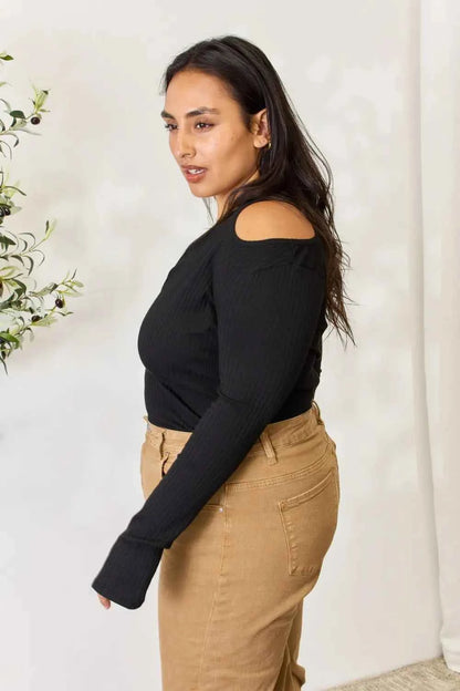 Culture Code Full Size Ribbed Surplice Cold Shoulder Top