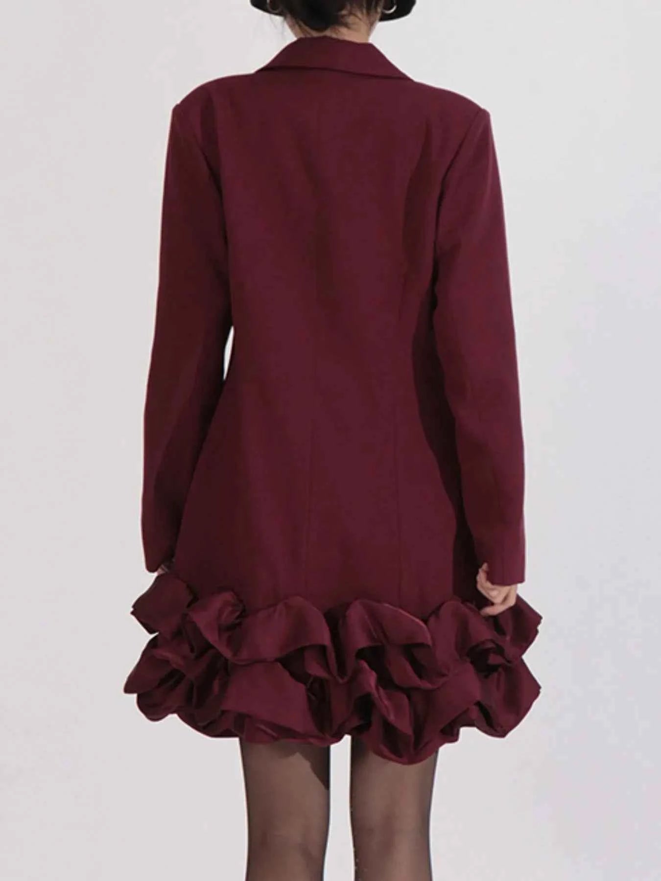 Ruffle Hem Double-Breasted Blazer Dress