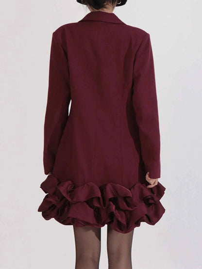 Ruffle Hem Double-Breasted Blazer Dress