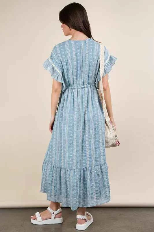 VERY J Embroidered Boho Ruffled Midi Dress
