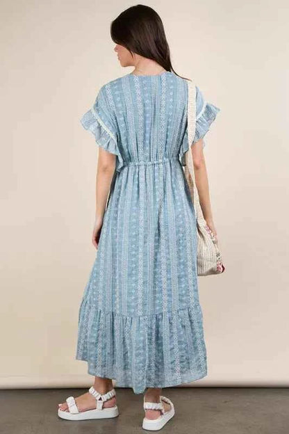 VERY J Embroidered Boho Ruffled Midi Dress