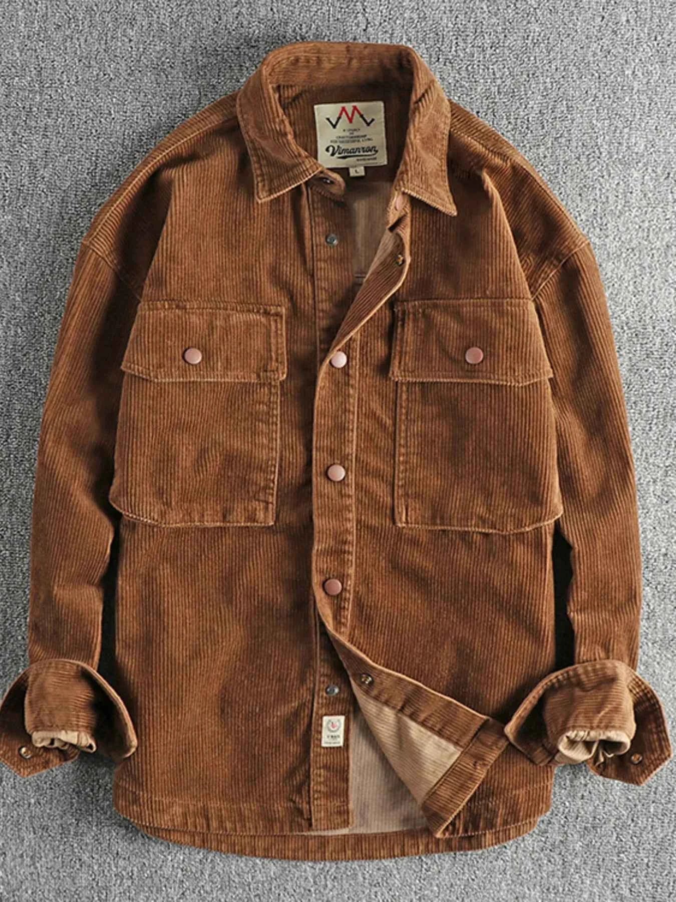 Men's Plus Size Corduroy Button Up Long Sleeve Jacket