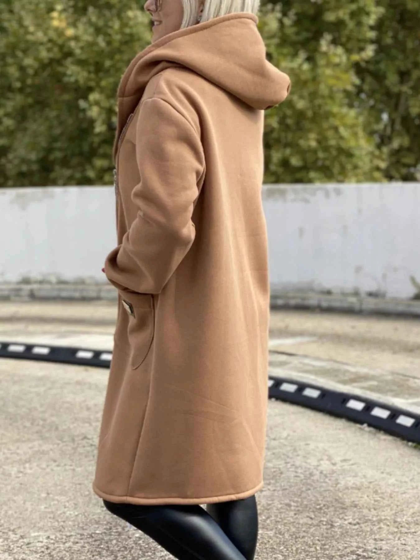 Full Size Asymmetrical Zip-Up Hooded Fleece Outerwear Plus Size