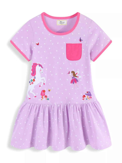 Children's Unicorn & Fairy Embroidered Ruffle Hem Dress