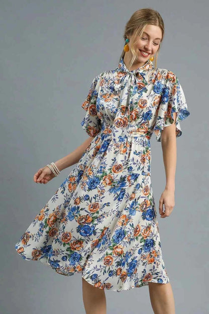 Umgee Floral Print Flutter Sleeve Dress