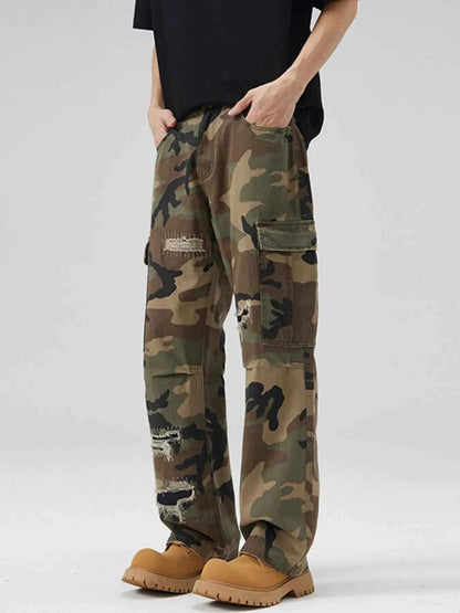 Men's Distressed Camouflage Cargo Pants