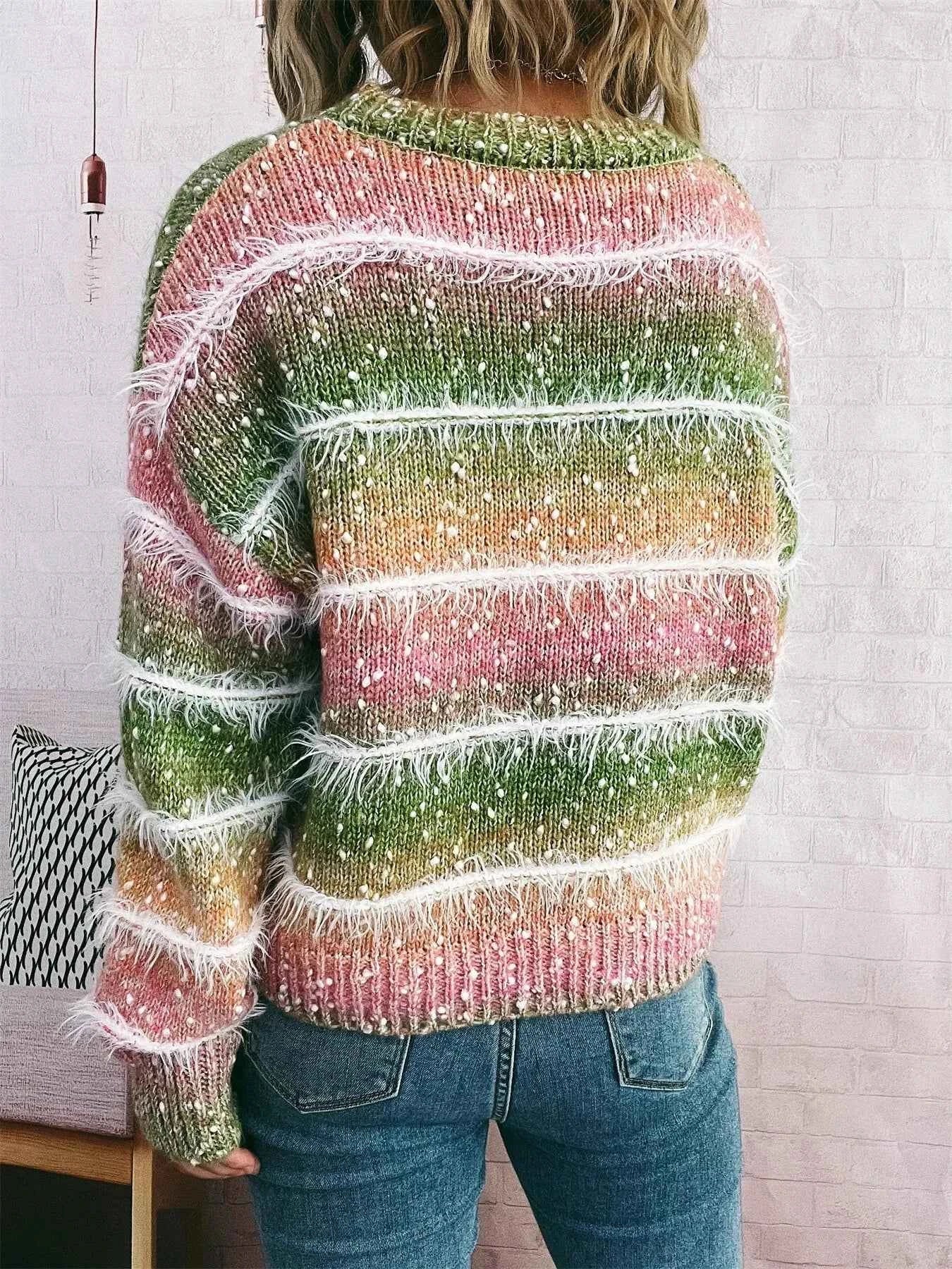Gradient Striped Round Neck Sweater