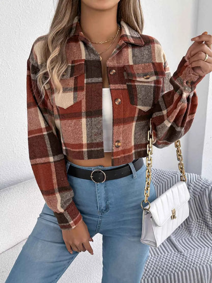 Plaid Button Up Cropped Jacket
