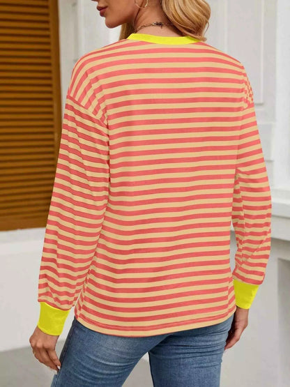 Striped Round Neck Long Sleeve T-Shirt