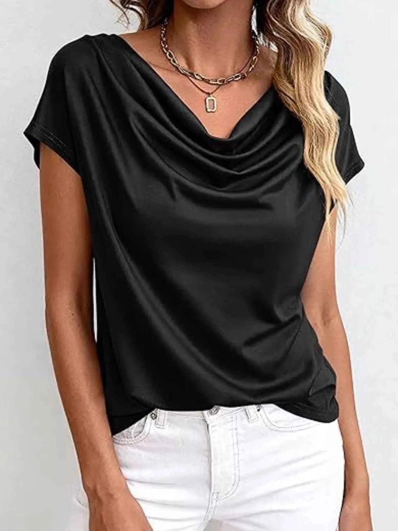 Cowl Neck Short Sleeve Blouse