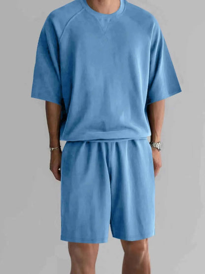 Men's Full Size Round Neck Top and Shorts Set Plus Size