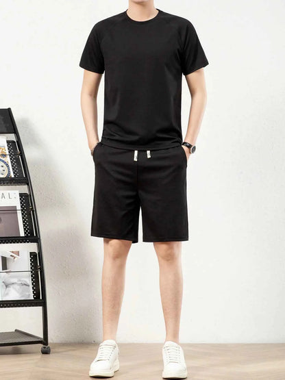 Men's Plus Size Short Sleeve Top and Shorts Set