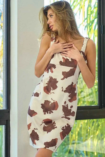 BiBi Cow Print Elastic Shoulder Strap Dress