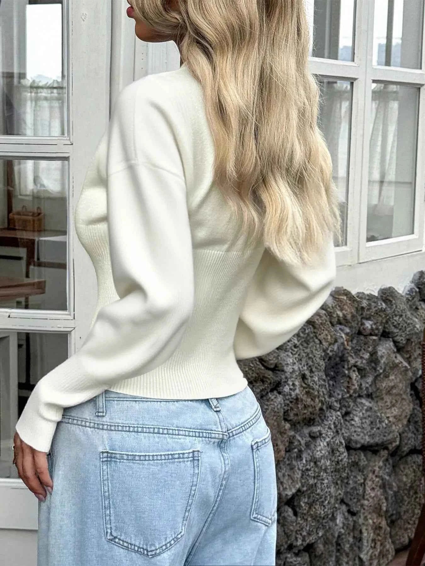 Button-Front Cropped Knit Cardigan