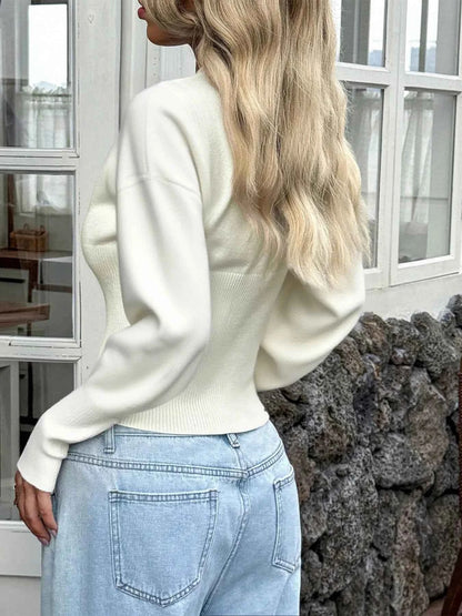 Button-Front Cropped Knit Cardigan