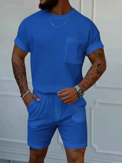 Men's Full Size Round Neck Short Sleeve Top and Shorts Set Plus Size
