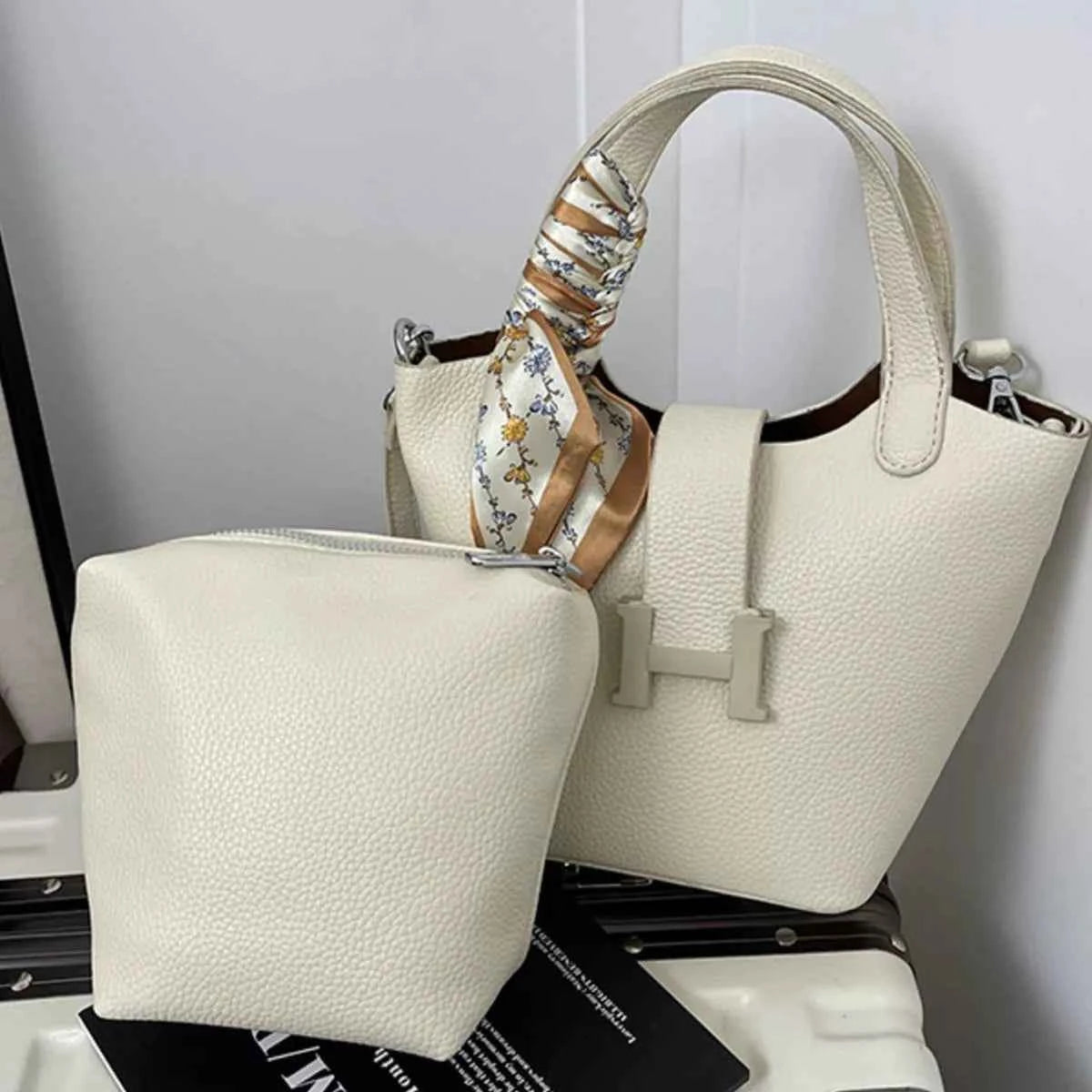 Leather Bucket Crossbody Bag