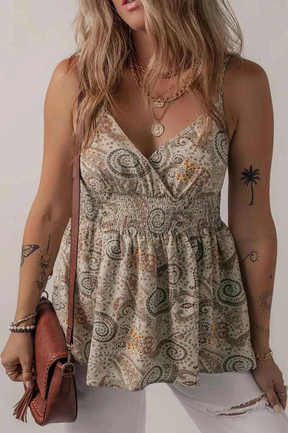 Paisley Printed Smocked Babydoll Cami