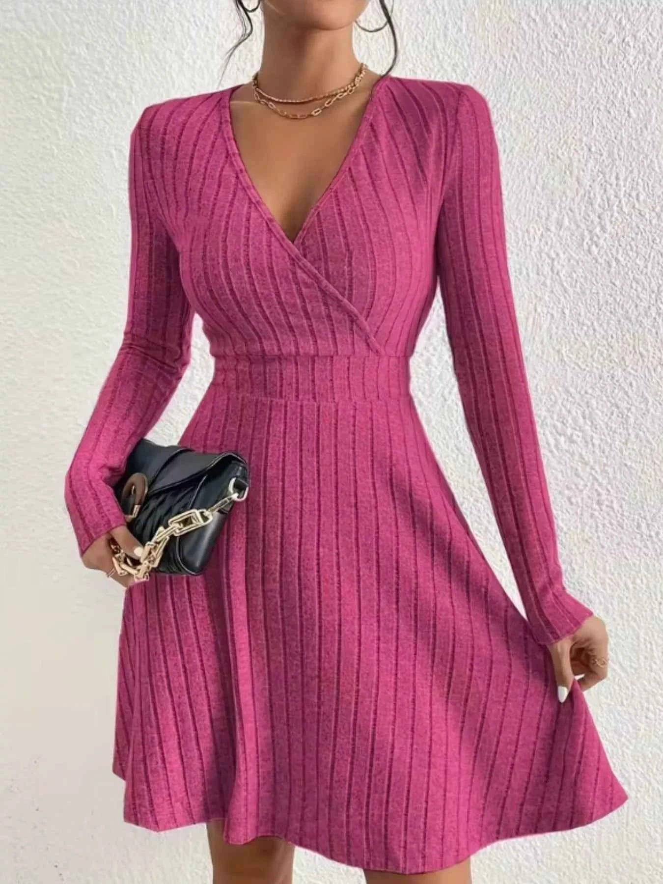 Ribbed Knit Wrap Mini Dress