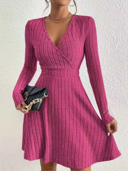 Ribbed Knit Wrap Mini Dress