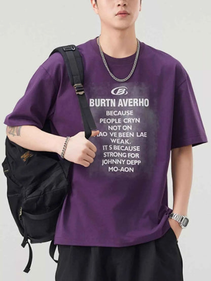 Men's Plus Size Letter Round Neck Short Sleeve T-Shirt