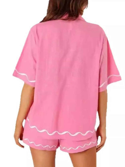 Button Down Contrast Trim Shirt and Shorts Set