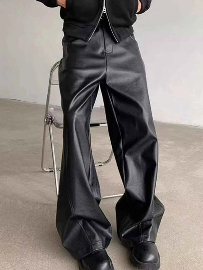 Men's Full Size Leather Wide-Leg Pants Plus Size