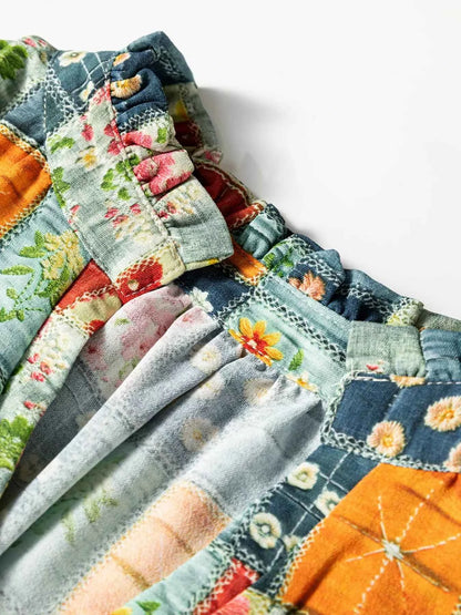 Floral Half Placket Notched Blouse