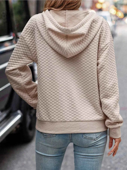 Drawstring Textured Dropped Shoulder Hoodie