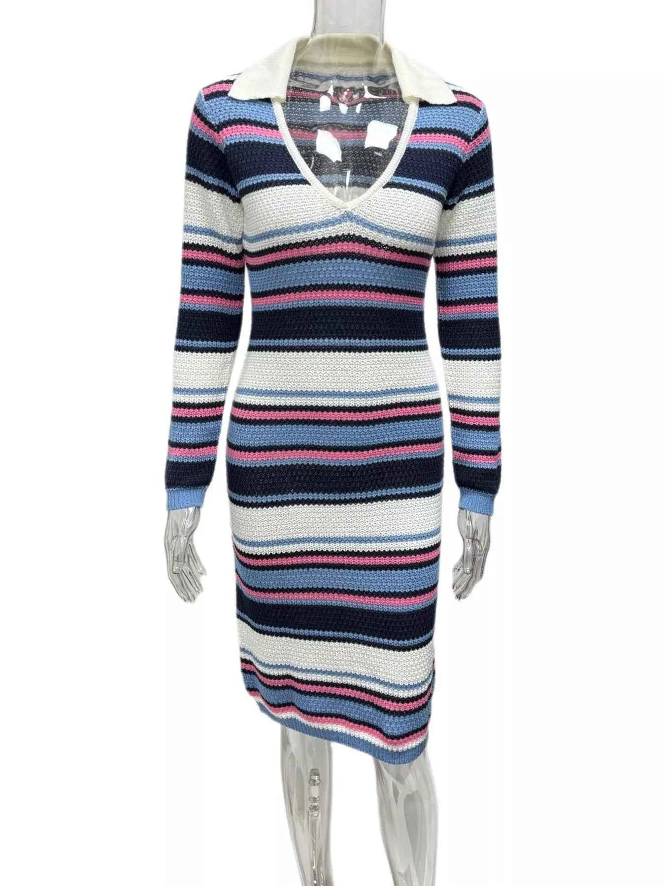 Striped Knitted Bodycon Sweater Dress