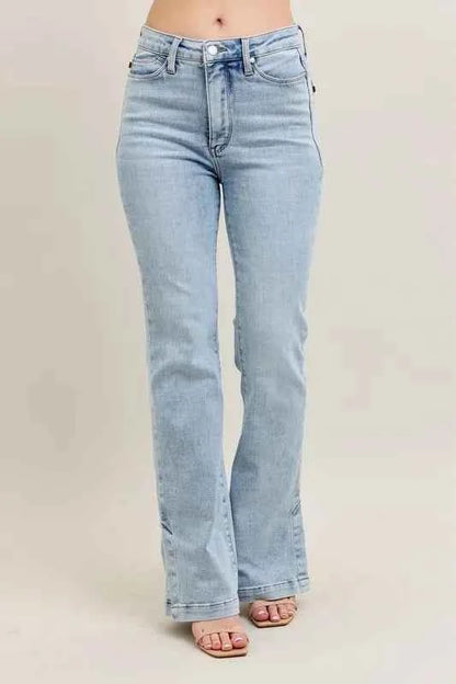 Judy Blue Full Size Tummy Control Vintage Wash Side Slit Slim Boot Jeans Plus Size
