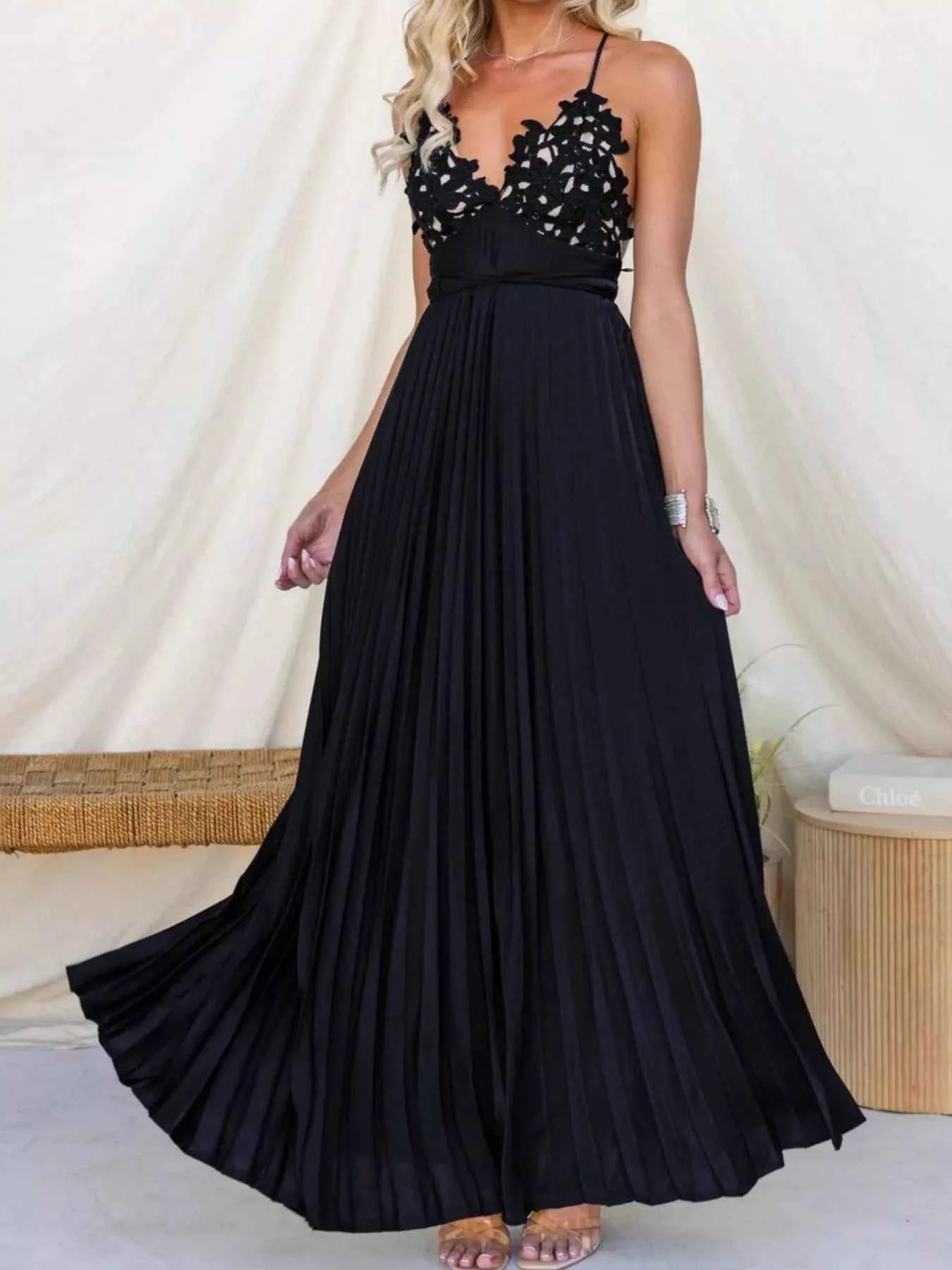 Pleated Backless Maxi Cami Dress