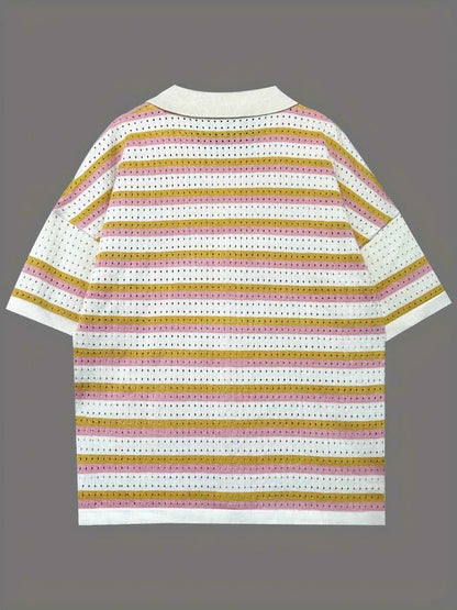 Colorful Striped Button Up Top and Shorts Sweater Set