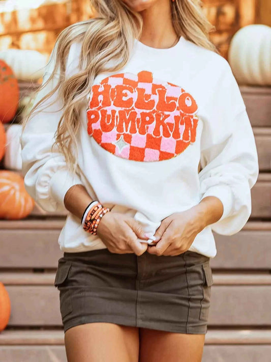 Halloween Pumpkin Patched Pattern Long Sleeve Sweatshirt